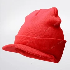 Bill Visor Cuff Beanie Knit Cap Hat Ski Thick Brim Warm Winter Unisex US MADE
