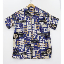 Vintage Go Barefoot in Paradise Hawaiian Aloha Tiki Shirt Tribal Mens L M/L 