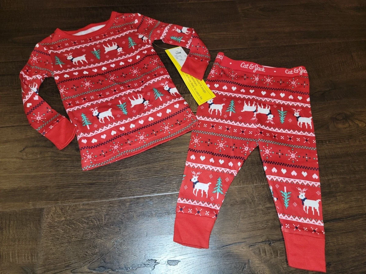 Toddler Girl Size 12 Month Cat and Jack Christmas Holiday 2 pc Pajama Set NWT