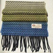 100% CASHMERE SCARF Wrap Chevron Teal green / blue / berry Made in England #K06