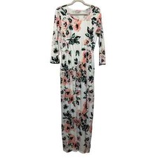 Long Modest White Pink Floral Spring Summer Maxi Dress Women’s Size Small