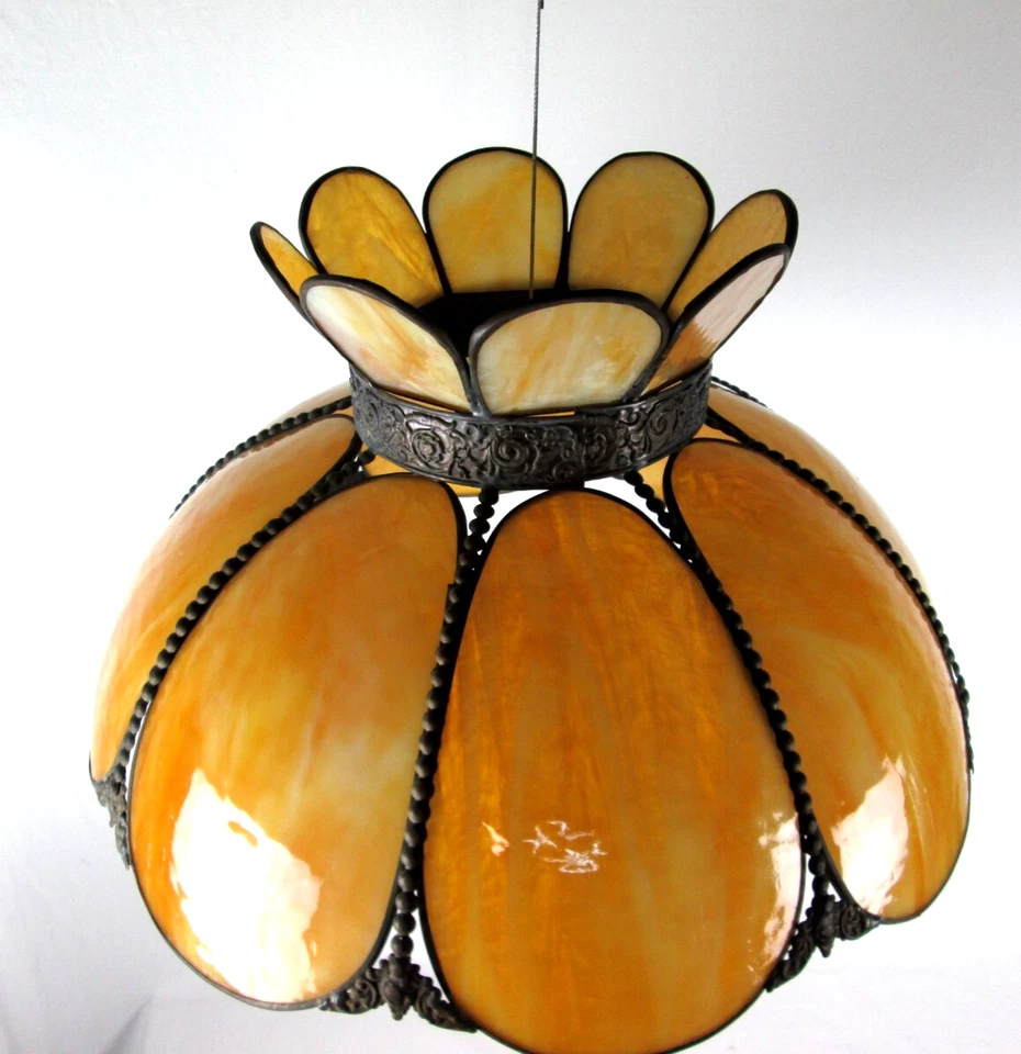 Colgante de 8 paneles de vitral de escoria vintage pantalla de luz 10 1/2" H 17 1/2" W Foto 2 de 4