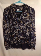 Cabi Starry Night Blouse Size M ruffled popover lined career Multi black # 3066 