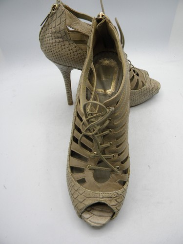 Christian Dior Snake Embossed Leather Lace Up Peep-Toe Heels Booties Pumps Sz 37 - Picture 12 of 18