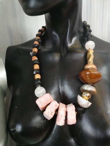 collana pietre grande gioiello donna collier girocollo perle strass bronzo rame - Foto 12 di 24