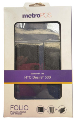 MetroPCS Folio Wallet Case with Wristlet Case for HTC Desire 530, Navy/Black