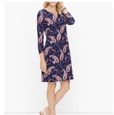 TALBOTS $129 Paisley Cotton Stretch Navy Blue Medium Paisley Shift Dress