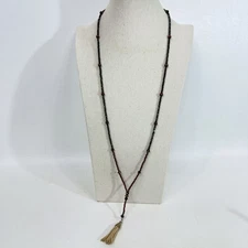 Marlyn Schiff Long Beaded Tassel Necklace Brown Black Boho Bohemian