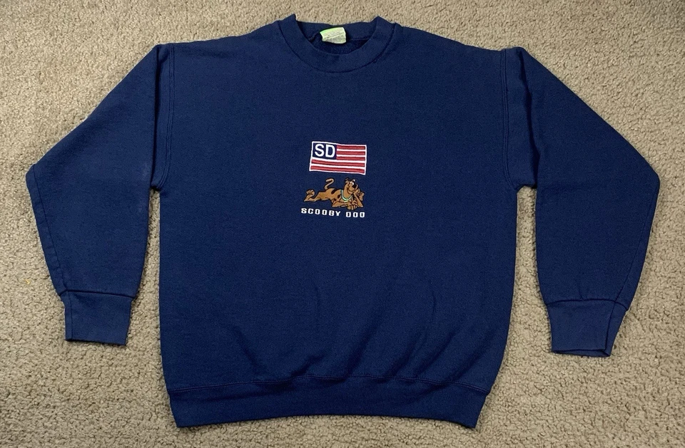 Sudadera Pullover Vintage Años 90 Scooby-Doo Para Hombres Mediana Cuello Redondo Logo Bordado Foto 2 de 4