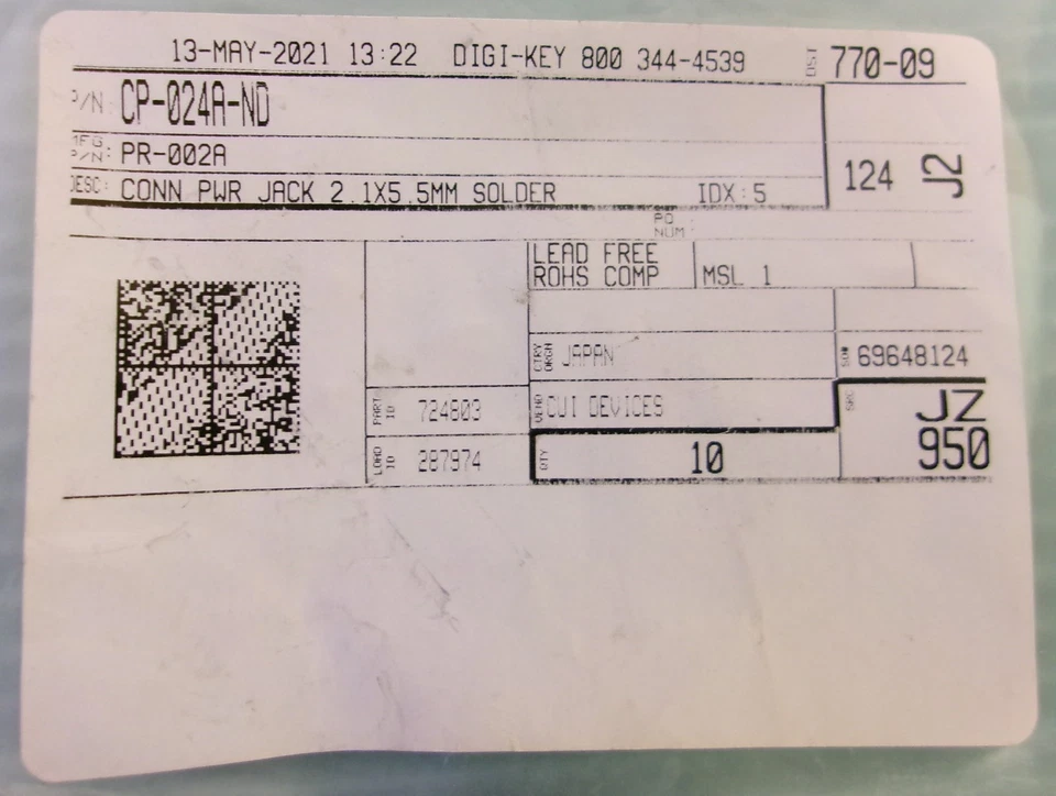 CUI Devices PR-002A Power Jack 2.1X5.5MM Soldadura (Lote de 8) Foto 2 de 4