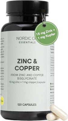 Zink Kapseln 120 Kapseln Zinkbisglycinat & Kupfer Hochbioverfügbar 15mg Zink 1
