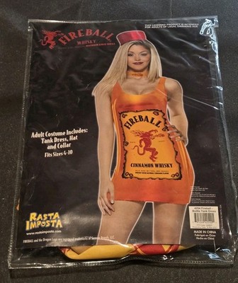 Women's Fireball Bottle Tank Dress Halloween Costume W/Hat & Choker Fits Sz 4-10