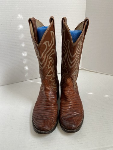 Tony Lama Cowboy Boots Brown Peanut Exotic Western Lizard Sz 8D Mens Leather - Picture 4 of 20