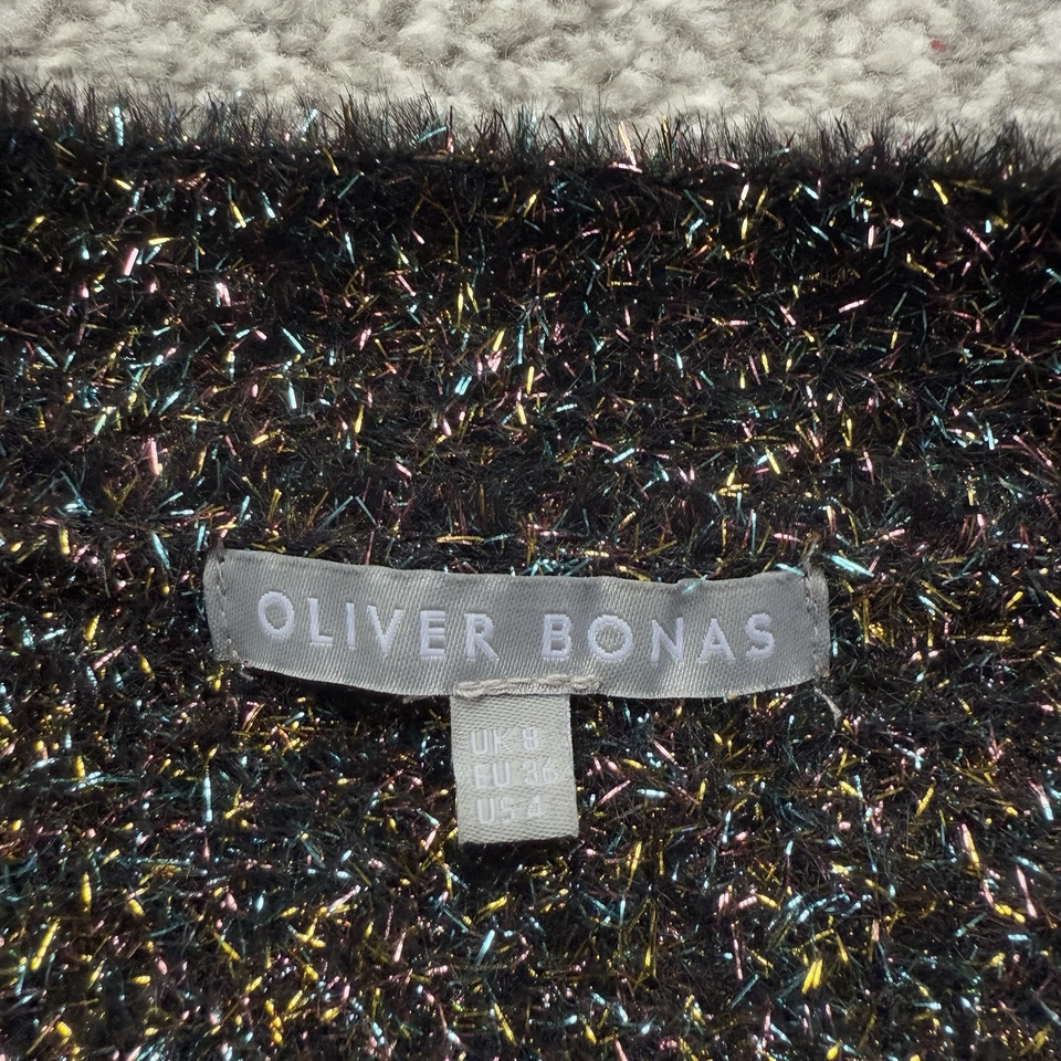 Oliver Bonas Rainbow Sparkle Black Knitted Cardigan Size UK 8 Party Cocktail - Image 3 of 4