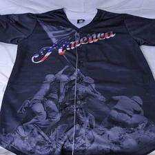 Greater Half (GH) Men's America Baseball Jersey USMC Red White Blue Flag XL 