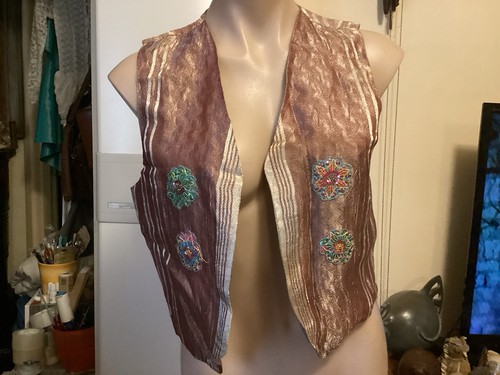 Hippie Boho Festival Open Front Vest Beaded Appliqué…reversible - Picture 1 of 9