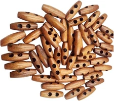 50Pcs Brown Olive Shape Wooden Toggle Buttons 2 Hole for Clothes Sewing, Dresses