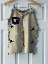 Children’s Suede Bullhead Fringe Light Tan Chaps Handmade Unbranded Unisex