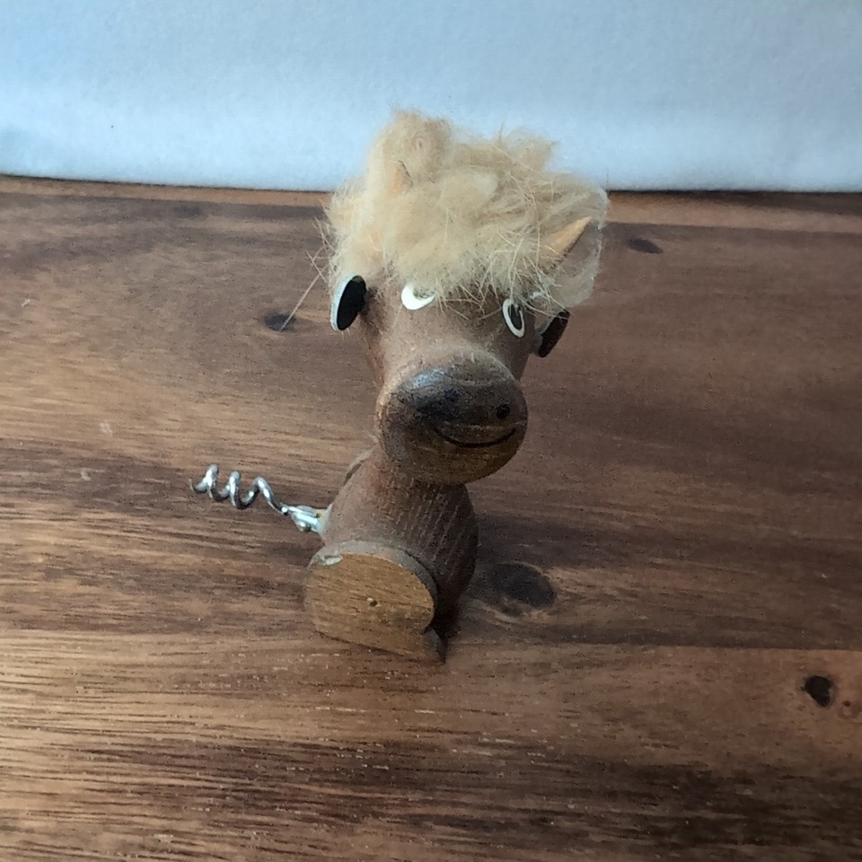 Vintage MCM Wood Donkey Corkscrew Novelty Bar Tool Made in Japan Handcrafted