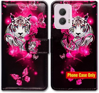 Case for Moto G Power 5G 2024, White Tiger Butterfly Leather Flip Wallet Cover
