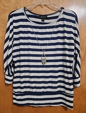 Women's AB Studio- Blue & White Striped- 3/4 Sleeve Shirt Top Blouse - Size: S