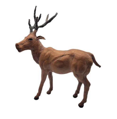 Vintage Leather Wrapped Reindeer Buck Stag Deer Figure Glass Eyes - Picture 2 of 11