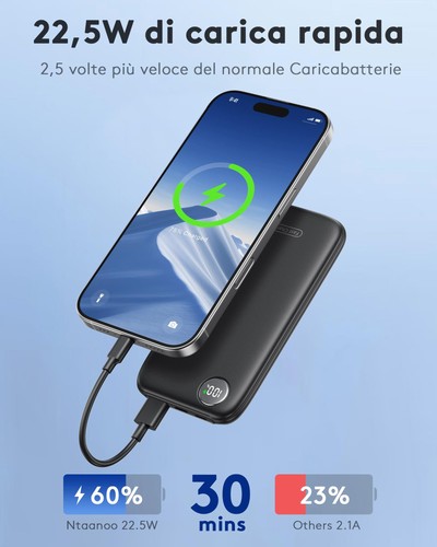 Power Bank 22.5W 10000mAh Ricarica Rapida Caricatore Portatile iphone QC 3.0 USB - Foto 4 di 24
