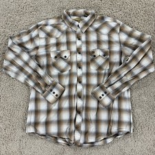 Wrangler Retro Western Shirt Men s XL Pearl Snap Brown Plaid 100 Cotton MV4005M