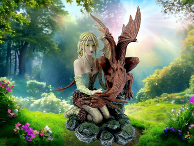 Mystic Guardian Fee & Drache Gothic Statue Zauberwald Fantasy Figur