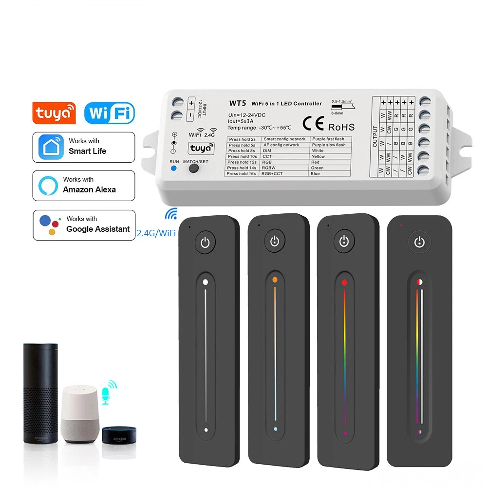 LED Controller 12 24v 5 in 1 Dimmer Strip Light Smart Life Wifi 2.4G RF Wireless