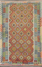 Geometric Kilim Rugs Wool Traditional Kelim Carpets 6x10 ft