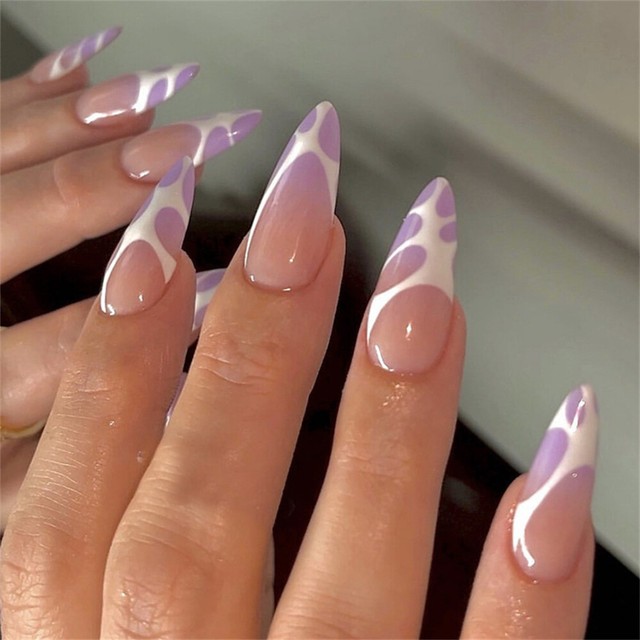 Almond Short False Nail Purple French Graffiti Press on Nails for Nail Art 24pcs Almond Short False Nail Purple French Graffiti Press on Nails for Nail Art 24pcs