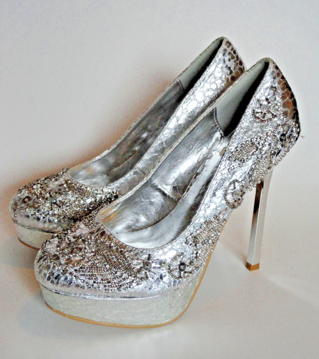 CELESTE Size 5.5 Chunky Platform Silver Rhinestones Bead