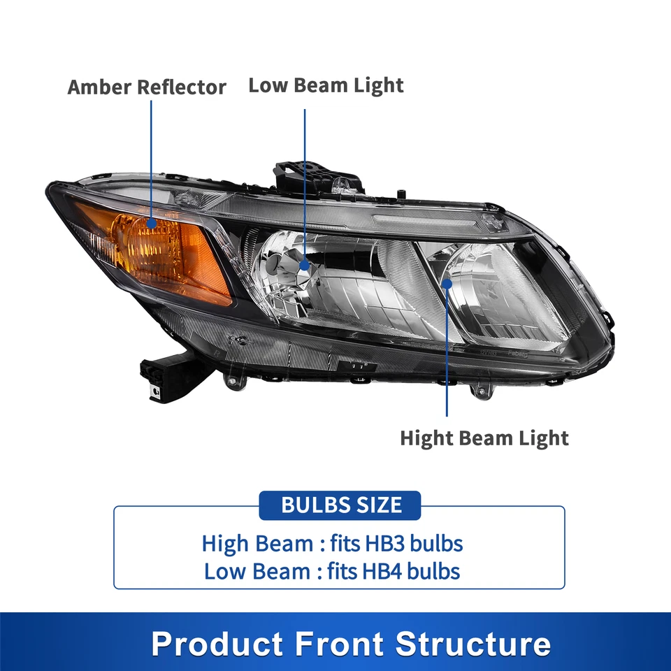 Black Headlights For 2012-2015 Honda Civic Sedan 4-Door 2012 2013 Coupe Headlamp Foto 4 de 4