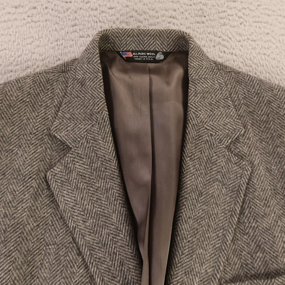 Jaqueta de tweed vintage M cinza espinha de peixe 100% lã blazer John Alexander EUA 42R - Imagem 2 de 4