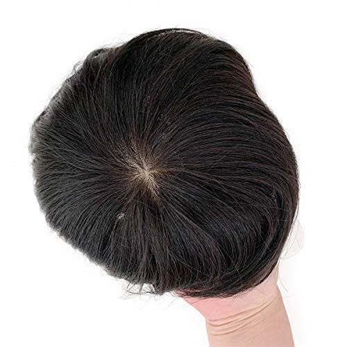 Silk Base Human Hair Invisible Clip in Hairpiece Straight Toupee Topper For Men - Picture 1 of 9