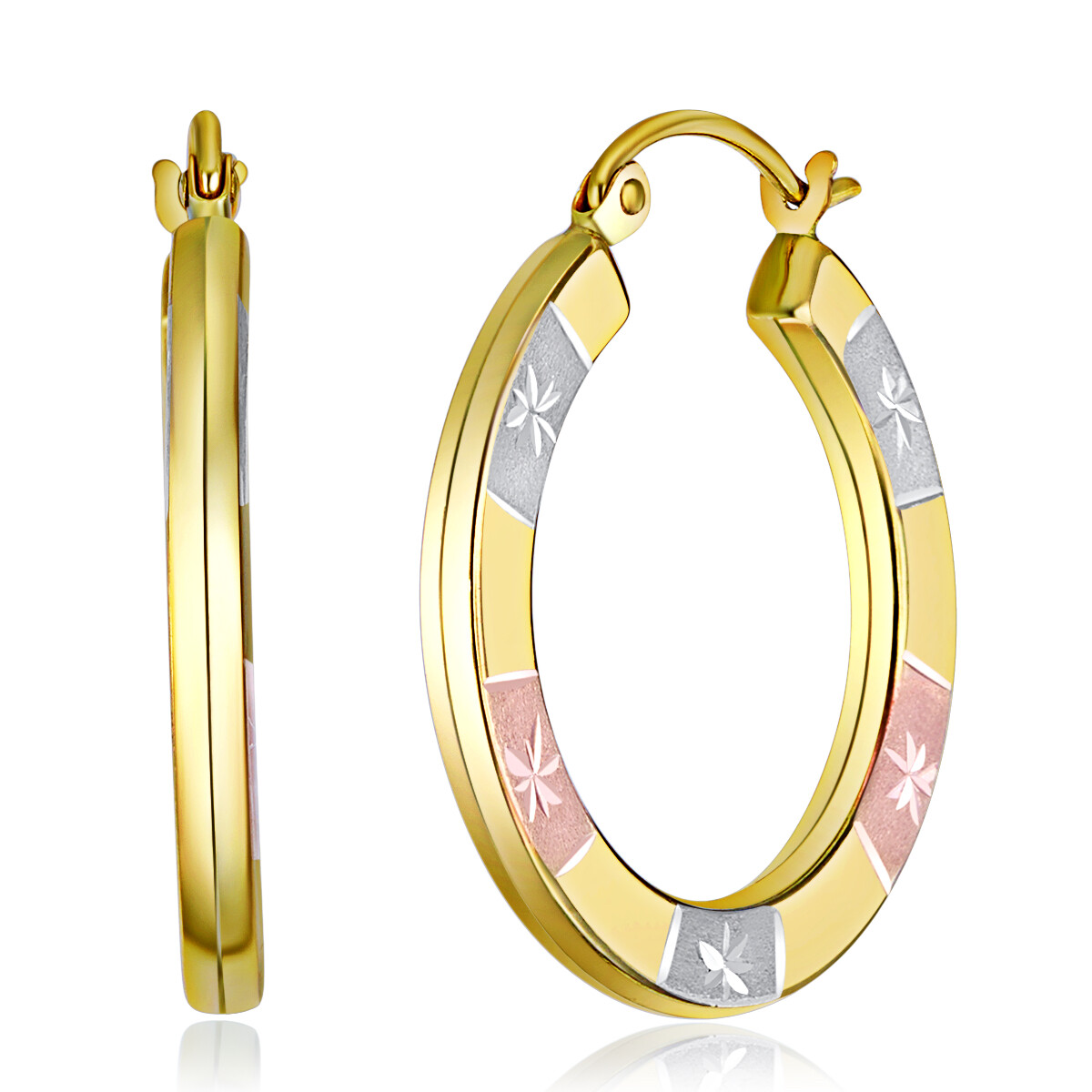 Wellingsale 14k Tri Color Gold Diamond Cut 2mm Hoop Earrings (23mm Diameter)