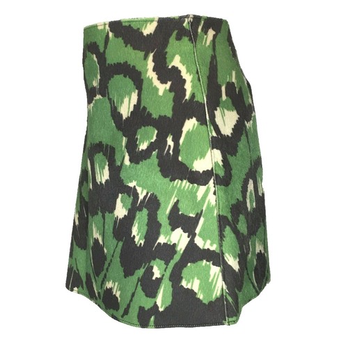 French Connection Skirt 10 Large Green Black Animal Dot Print Faux Calf Zip $148 - Picture 3 of 6