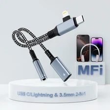 2 In-2 Lightning USBC to 3.5Mm Headphone and Charger Adapter, [Mfi Certified] US