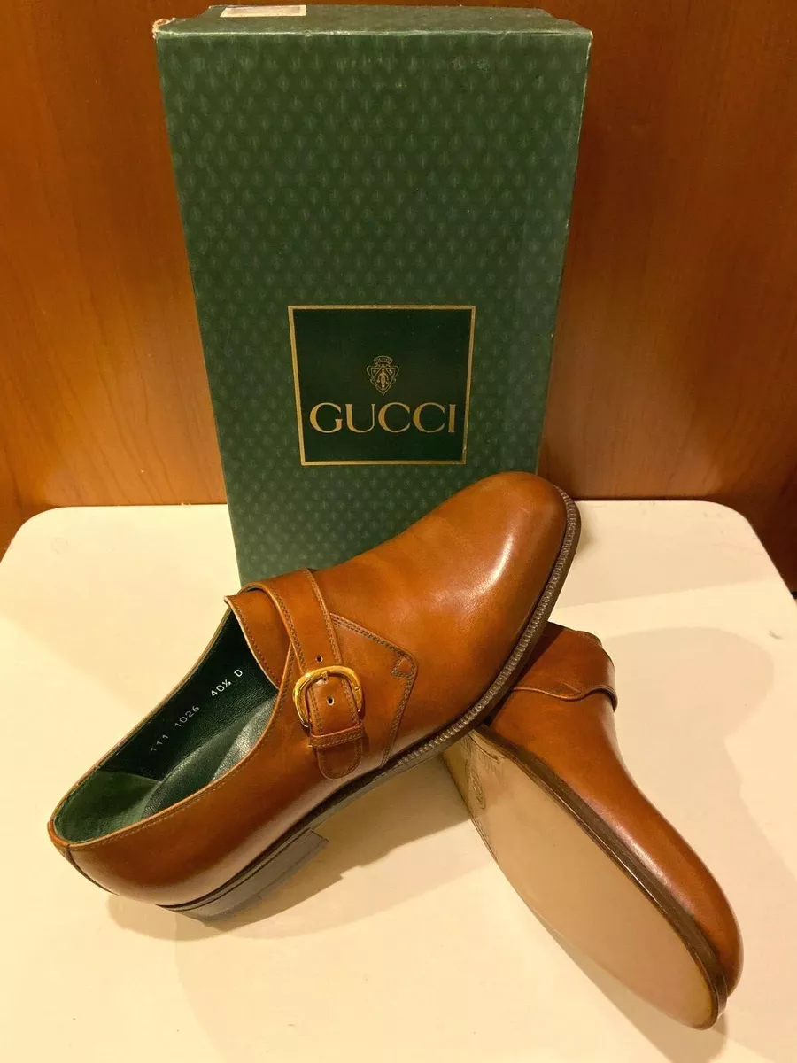 NIB Gucci Women Vintage Leather Single Monk Strap Shoes 9.5 Eu 40.5 Italy  Brown