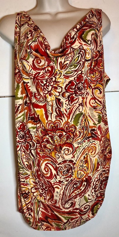 BISOU BISOU MICHELLE BOHBOT HALTER TOP SIZE L MULTI ORANGE PRINT TUNIC LENGTH