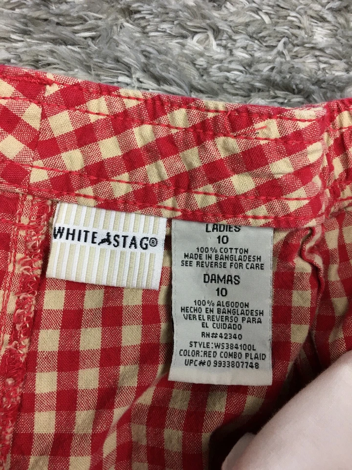 Pantalones Cortos Chinos Ciervo Blanco A Cuadros Mujer Talla 10 Damas Rojo Off White Estampado Foto 4 de 4