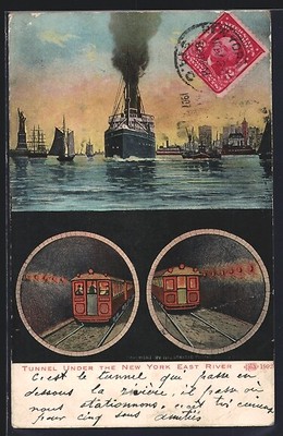 Tunnel under the New York East River, Tubes and Steamer, Ansichtskarte 1907 