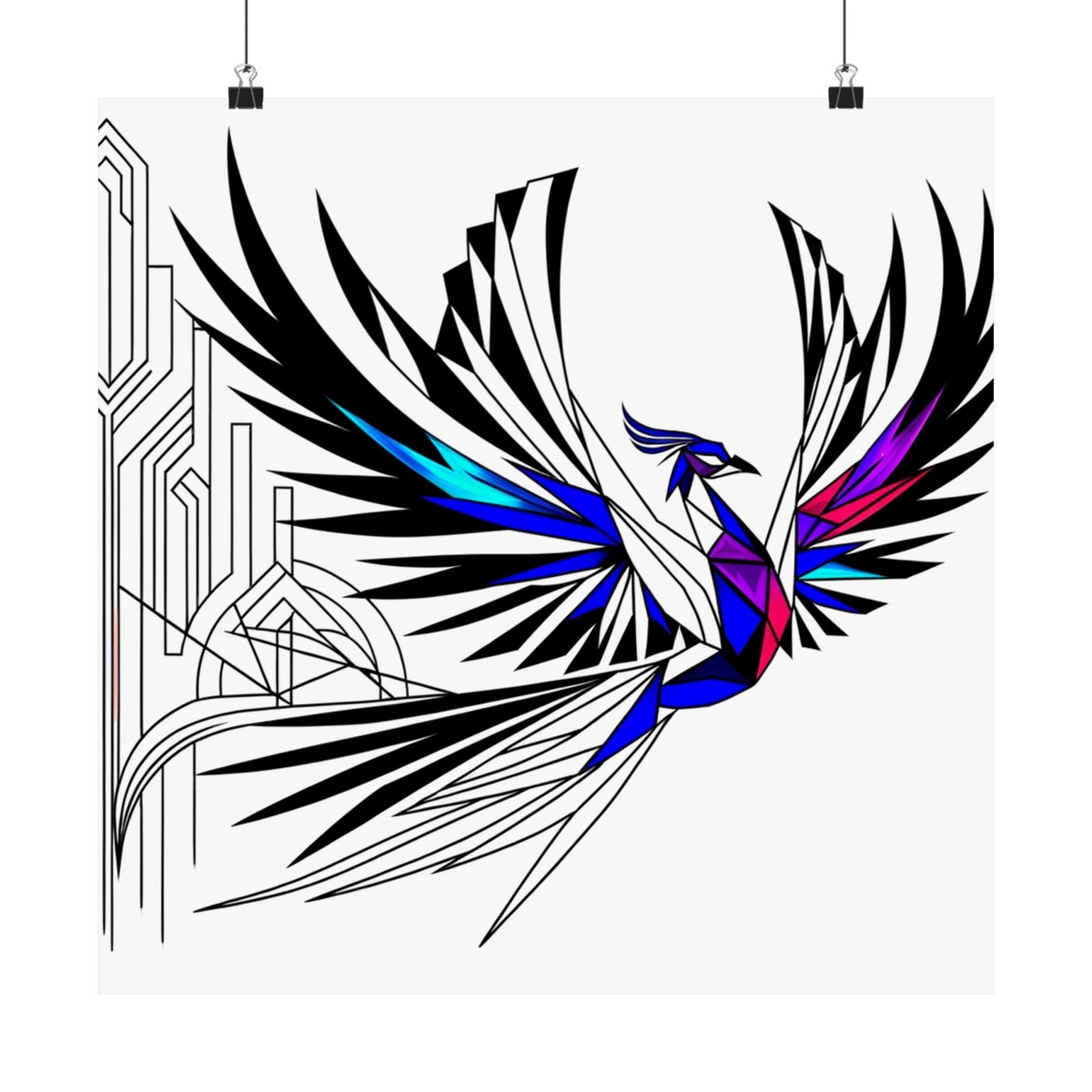 絵画+タペストリー Phoenix Matte Square Poster Wall Art Deco Phoenix Geometric Mural