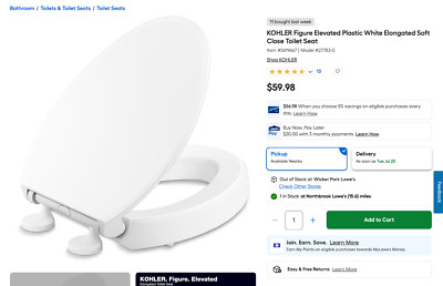 KOHLER Figure Elevated Elongated Soft Close Toilet Seat 27783-0