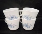 Vtg Corelle Colonial Mist Coffee Cups Mugs Set of 4 Milk Glass White Blue Lot