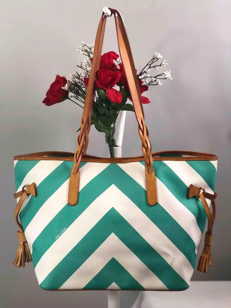 DOONEY BOURKE Teal White Leather Shoulder Tote Bag eBay