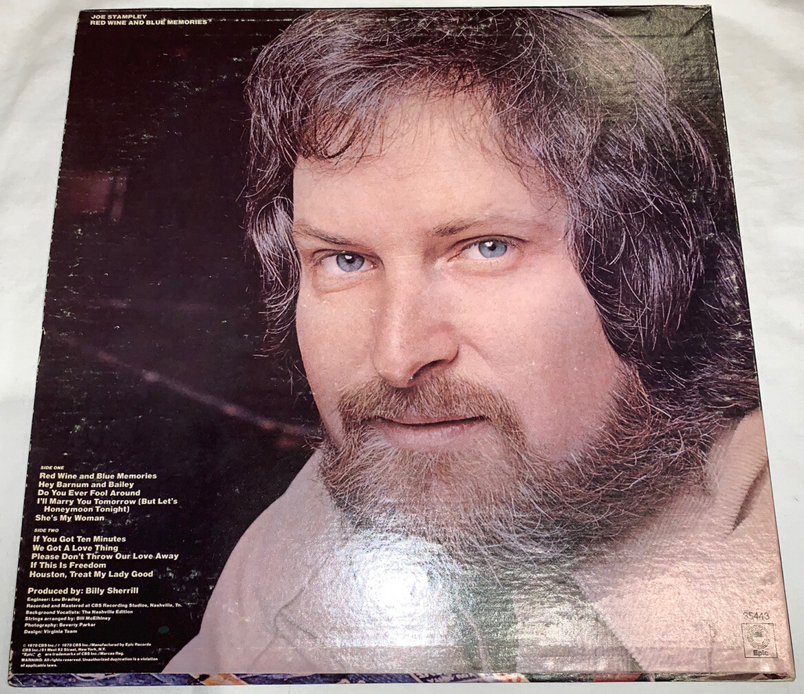 Joe Stampley Red Wine and Blue Memories Autographed!! Album Lp 1978