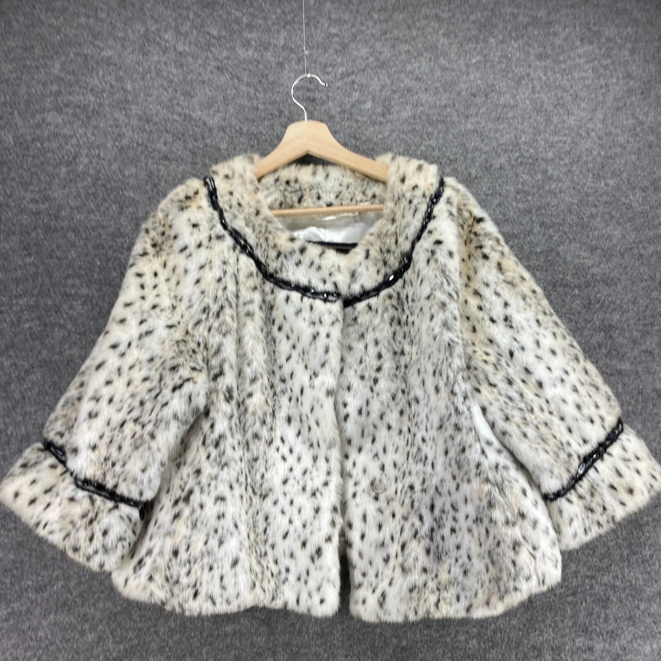 Chaqueta Terry Lewis Mujer L Grande Blanca Estampado Animal Imitación Piel Manga Larga Forrada Foto 4 de 4