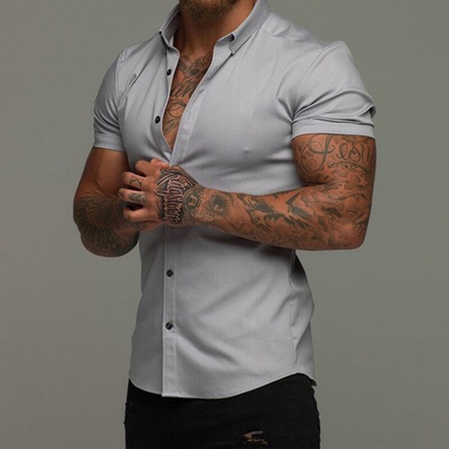 Camisas Formales Hombre Ajuste Estrecho Abotonadas Moda Verano C8 - Imagen 21 de 25